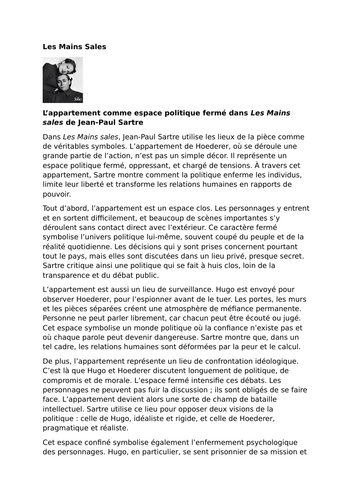 Les Mains sales by Jean-Paul Sartre – Symbolism – The apartment