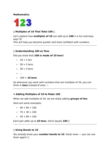 Multiples of 10 That Total 100