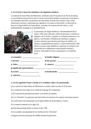 Tradición peculiar en España- worksheet