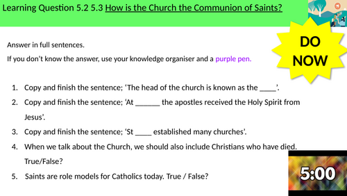 5.3 5.4 How is the Church a communion of saints? Y9 Source to Summit Catholic Christianity