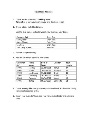 S1 Database Practice Activities