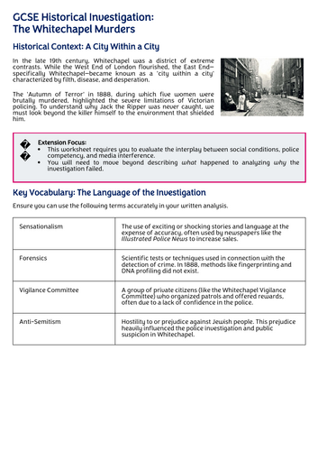 GCSE History -  Jack the Ripper Investigation Task