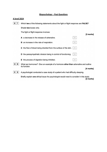 AQA A Level Psychology NEW SPEC - Biopsychology Past Paper Question Booklet