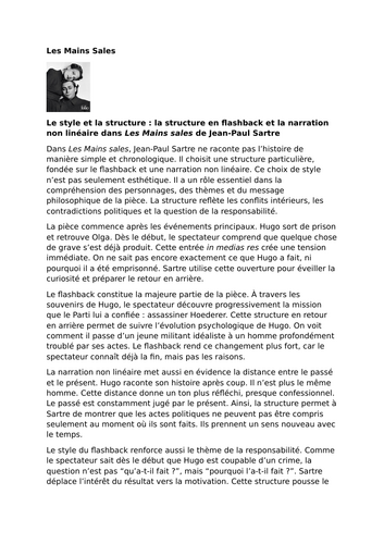 Les Mains sales by Jean-Paul Sartre – Style and Structure: Flashback and Non-Linear Narration