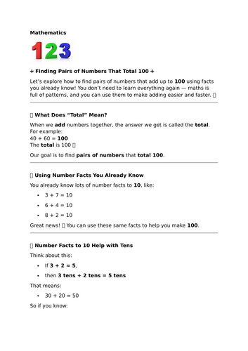 Finding Pairs of Numbers That Total 100