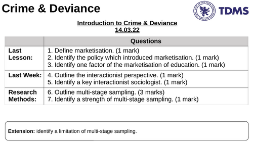 GCSE AQA Sociology - Crime & Deviance Complete Resource Pack