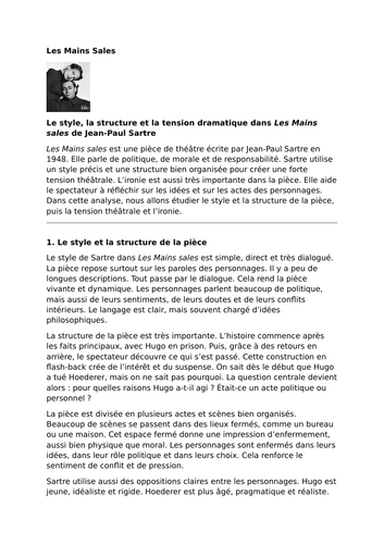 Les Mains sales by Jean-Paul Sartre – Style - Theatrical Tension and Irony