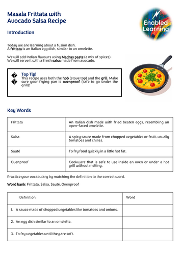 ASDAN Food Wise - Masala Frittata with Avocado Salsa Recipe