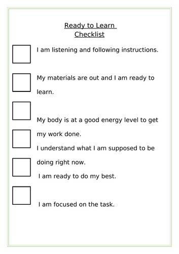 'Ready to learn' checklist