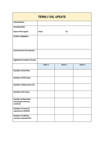 DSL termly update template for governors