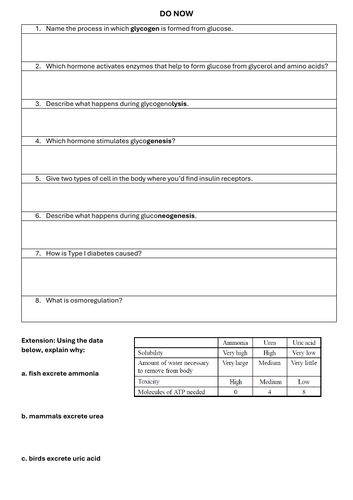 3 A-level Biology Do Nows/Starters