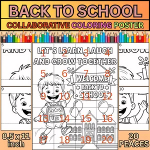 Back to School Collaborative Coloring Poster: 20-Piece Classroom Puzzle (PDF Download)