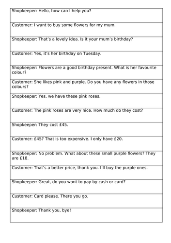 Entry 2 ESOL role plays