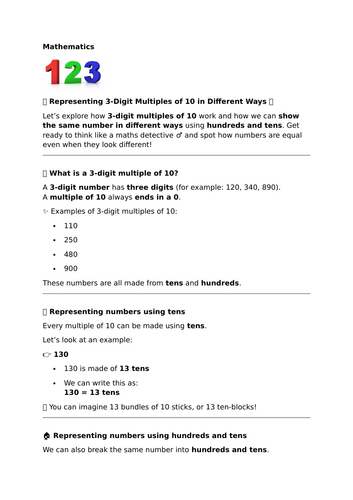 Representing 3-Digit Multiples of 10