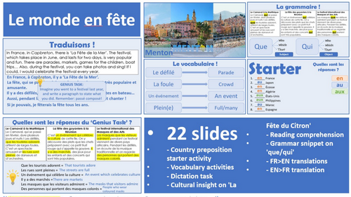 2026 French AQA GCSE Module 5.3 - Le monde en fête | Teaching Resources