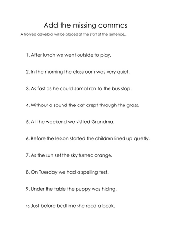 Fronted adverbials in sentences