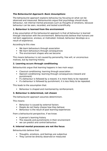 AQA Psychology – Introducing Approaches: Behaviourism Starter Pack (KS5)