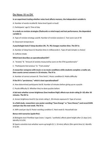 Research Methods - Two lessons pack - Experimental Design and Controlling Variables