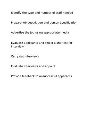 A level Business Theme 1: 1.4.2 recruitment and Selection