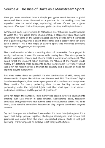 AQA English Language Paper 2 – Writers’ Viewpoints (Darts) – Original Resource 2026