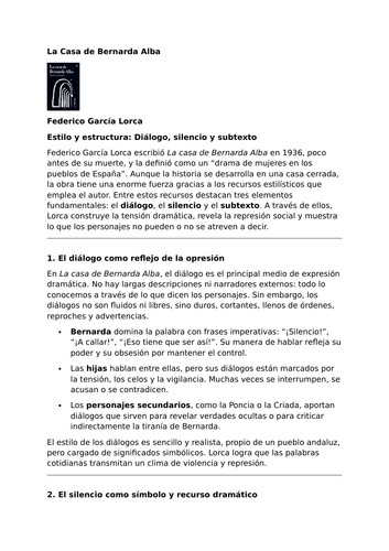 La casa de Bernarda Alba by Federico García Lorca – Style: Dialogue