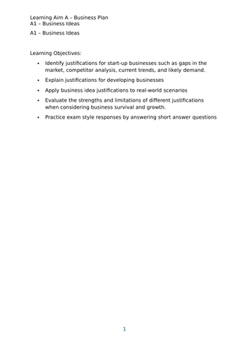 Btec Lesson Unit 7 - Business Plan