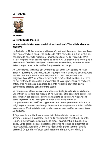 Le Tartuffe by Molière - Context - 17th-Century France