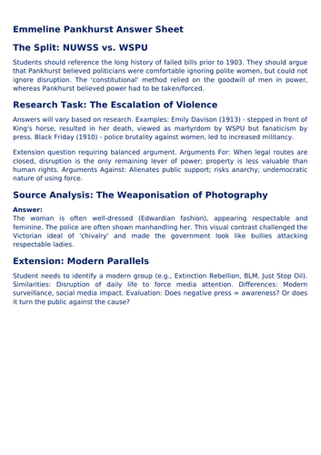KS3 History - Emmeline Pankhurst Task Booklet