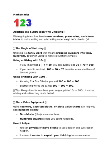 Addition and Subtraction with Unitising