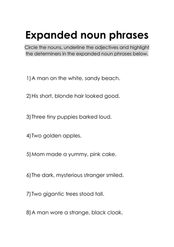 Expanding Noun Phrases – Identifying Determiners, Adjectives and Nouns