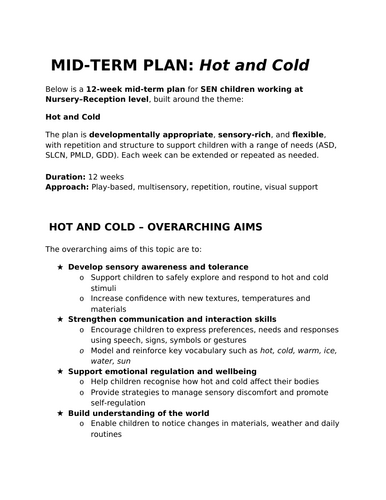 Hot and Cold - Mid term Plan
