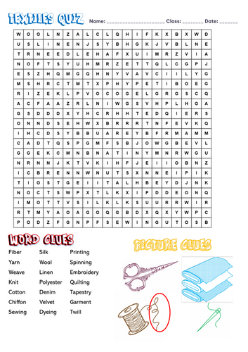 Textiles Wordsearch