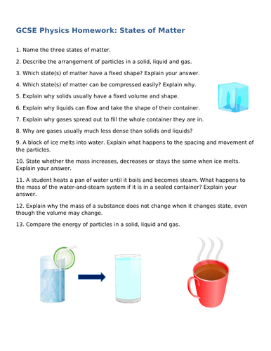 NEW (2016) AQA GCSE Physics - States of Matter Homework