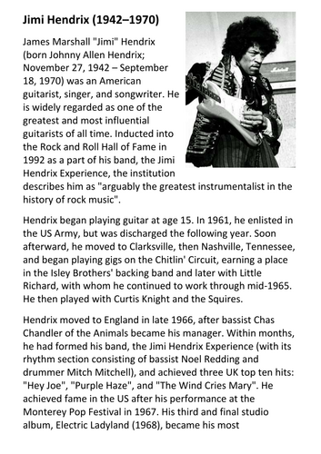 Jimi Hendrix Handout