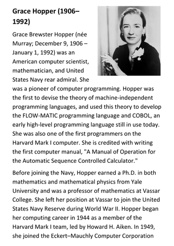 Grace Hopper (1906–1992) Handout