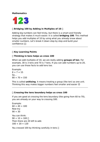Bridging 100 by Adding in Multiples of 10