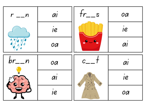 Digraphs Pegs Flashcards Activity