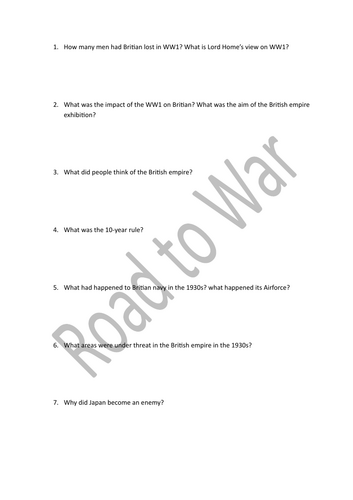 Road to War Documentary Question Pack -IGCSE and IB