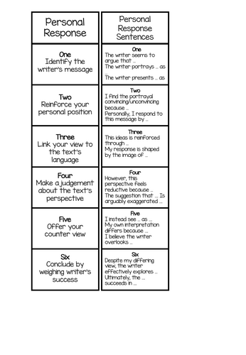 Personal Response Bookmark