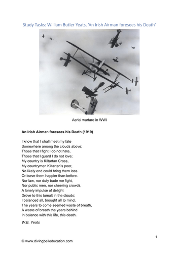 Poetry Study Worksheet: W.B. Yeats, Án Irish Airman Forsees his Death