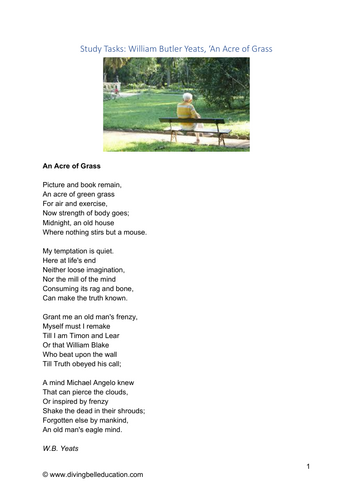 Poetry Study Worksheet: W.B. Yeats, Án Acre of Grass