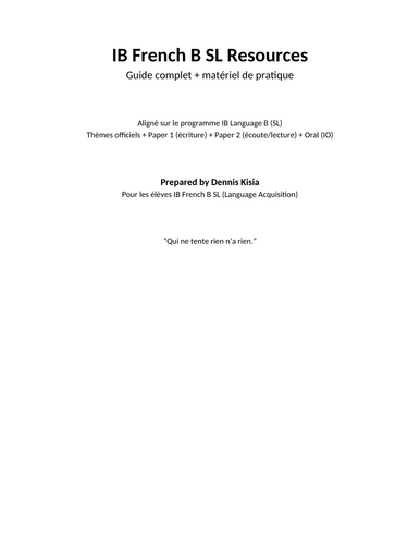 FRENCH SL LANGUAGE B  COMPREHENSIVE GUIDE