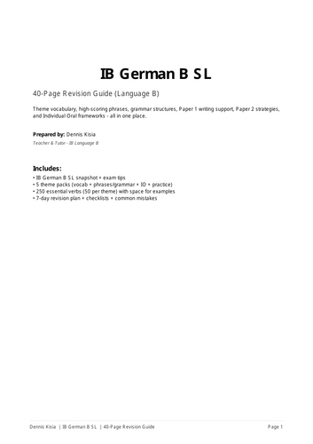 SL GERMAN IB LANGUAGE B GUIDE BOOK AND REVISION