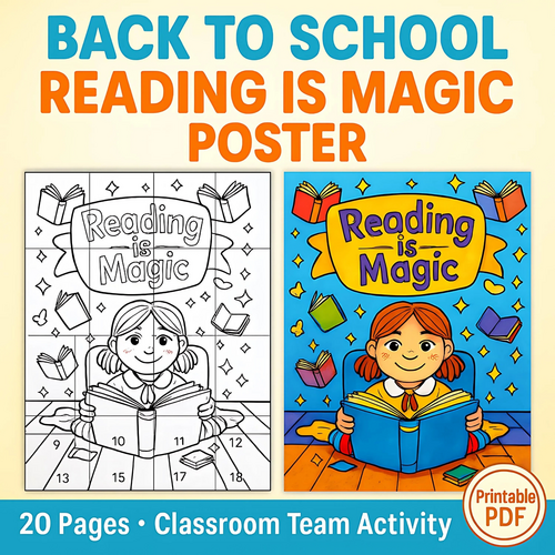 Reading is Magic Collaborative Coloring Poster: Classroom Team Activity (PDF & ZIP)