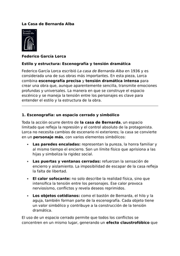 La Casa de Bernarda Alba by Federico García Lorca – Style - Stagecraft