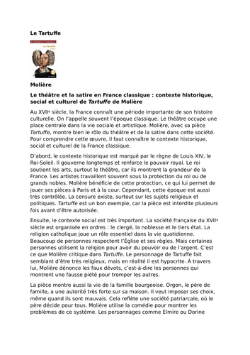 Le Tartuffe by Molière - Context - Theatre and satire in Classical France