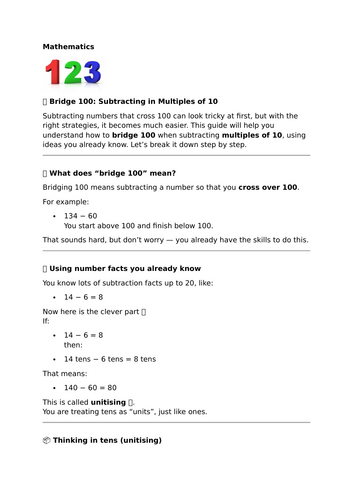 Bridge 100: Subtracting in Multiples of 10