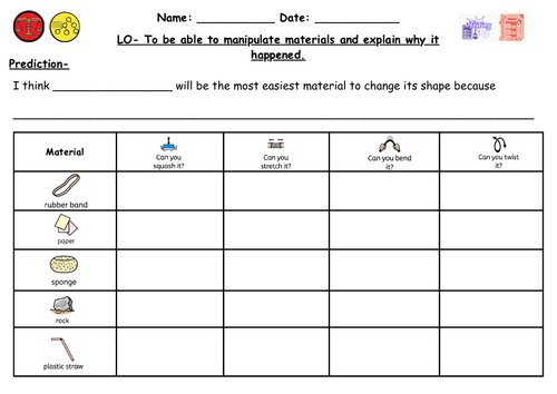 Materials Investigation Worksheet – Manipulating and Exploring