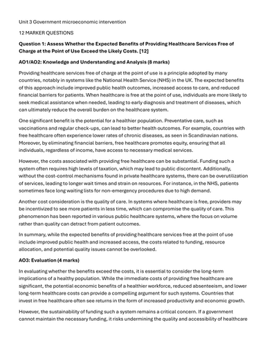 CIE 9708 Economics AS Level Essay package Unit 3 Government microeconomic intervention