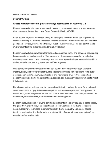 CIE Economics 9708 AS level Essays package with modelanswers Unit 4: Economic growth